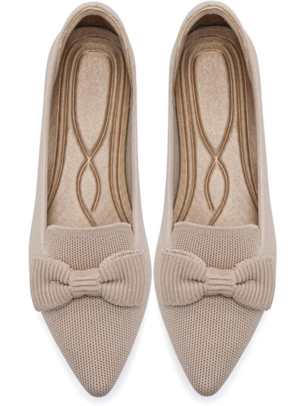 Women's Nude Mesh Ballet Flats Bow Pointed Toe Comfortable Knit Flats Shoes
